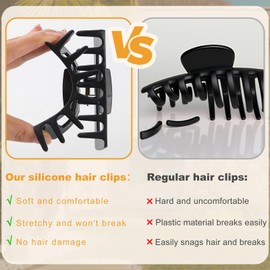 3 PCS Silicone Flexible Hair Claw Clips for Women Soft Bendable Claw Clip Scalp-Safe Soft Cloud Hairclip for Thin and Thick（Black + Dark Khaki + Light Khaki）