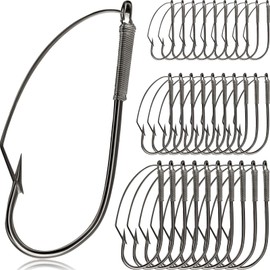 50 Pcs Weedless Fishing Hooks Wacky Worm Hooks Wide Rig Fishing Hooks Carbon Steel Fishing Wacky Worm Bass Fish Hooks for Soft Worm Baits(1/0)