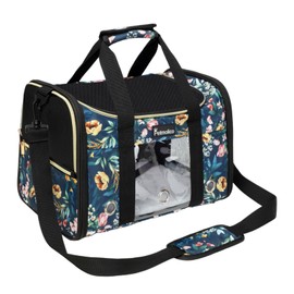 Petmolico Cat Carrier Soft-Sided Pet Bag for Small Medium Cats Puppies 16LBs - Airline Approved Pet Travel Carrier 3 Open Doors (Medium,Green Peony)