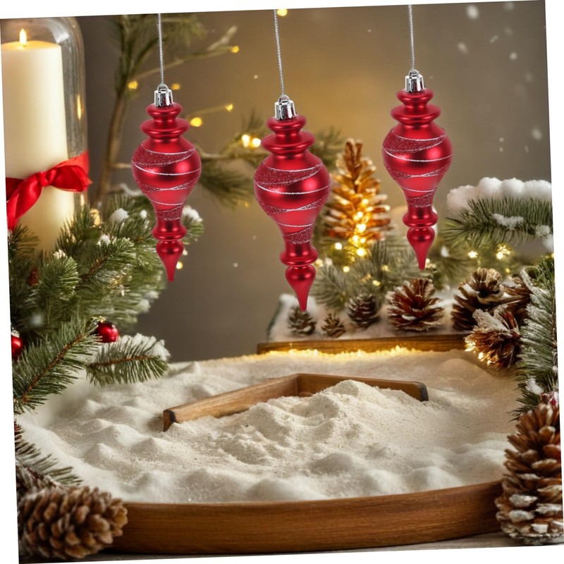 Sosoport 3pcs Red Christmas Bauble: Plastic Finial Ornaments with Long