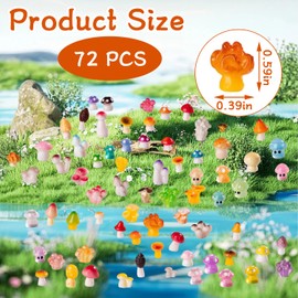 72 Style Mini Mushrooms, Tiny Resin Mushroom Figures Small Little Resin in Bulk for Miniature Landscape Aquarium Potted Fairy Garden Home Decor Accessories Party Favors Gifts