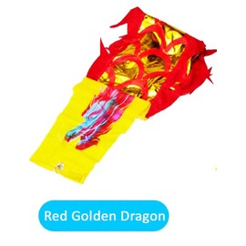 DSJUGGLING 3 Meters (9.8 FT) Golden Scale Dragon Poi, Outdoor Flinging Fitness Dragon Dance 3D Rainbow Color Dragon Ribbon Streamer with Fiberglass Handstick + Travel Bag! (Golden Red Dragon)