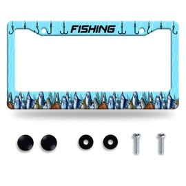 Fishing License Plate Frame Funny Fish License Plate Frames Stainless Steel Accessories Cars Decor with 2 Holes and Screws Fits Standard Us Ca Vehicles License Plate Holder 12.2 X 6 Inch