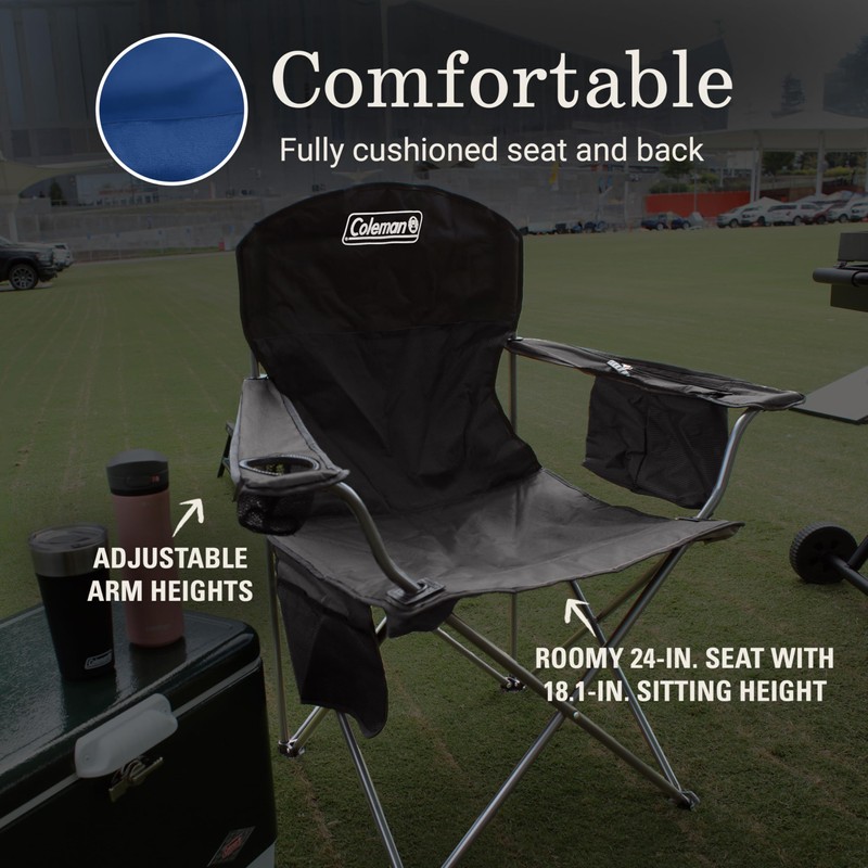 Coleman Portable Camping Chair with 4-Can Cooler, Cushioned Seat &