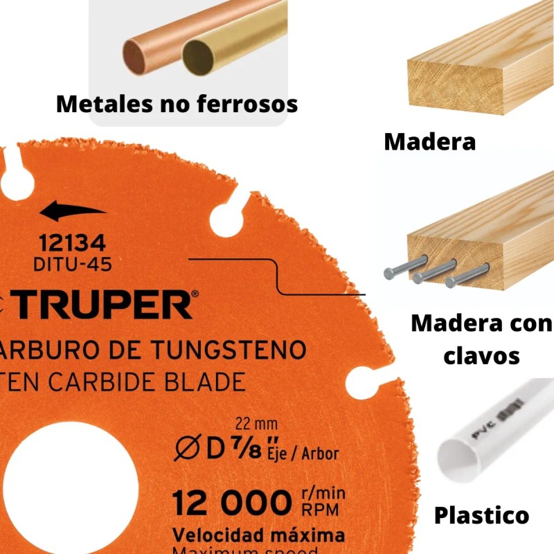 Disco 4-1/2 , Multimaterial De Carburo De Tungsteno, Truper