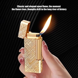 Classic Butane Lighter Metal Side Slide Lgnition Refillable Soft Flame Lighter for Women and Men Collection, Butane is Not Included (Gold B)