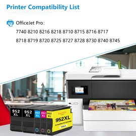 952XL High-Yield Ink Cartridges (5-Pack, 2Black/1Cyan/1Magenta/1Yellow) Compatible 952 952XL Ink Replacement for HP 952XL OfficeJet Pro 7740 8210 8216 8218 8710 8715 8716 8717 8719 8720 8725 Printer