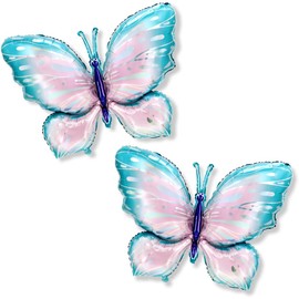 DIWULI XXL Butterfly Balloons Pack of 2 Blue Gradient Balloons Birthday Decoration Birthday Balloons Party Decoration Children's Birthday Boy Girl Foil Balloons Butterfly
