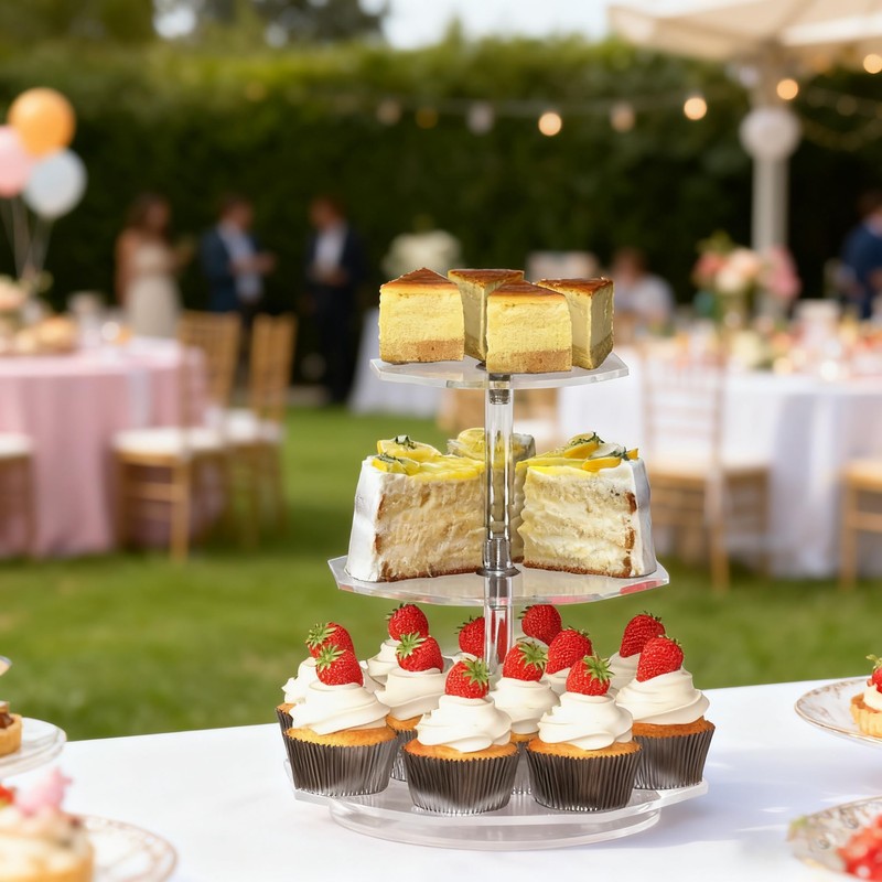 LoengMax 3-Tier Rotating Cupcake Stand, Clear Acrylic 360° Spinning Dessert