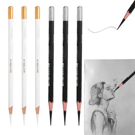 6Pcs Charcoal Pencils for Sketching, Sketching Pencils, Black White Charcoal Pencil, CharcoalPencil Drawing Set, Professional Sketch Pencil for Drawing Shading Blending Chalk Pen for Beginners Artists
