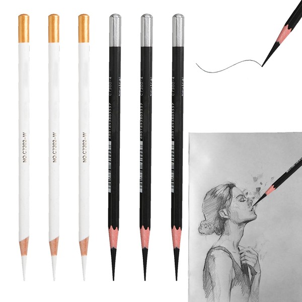 6Pcs Charcoal Pencils for Sketching, Sketching Pencils, Black White Charcoal