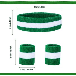 Haakong Striped Sweatbands Set Sports Headband Socks and Wristbands Sweatbands Striped Sweatband Set for Men and Women (White and Green, M)