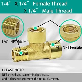 3 Way NPT Tee Brass Pipe Fittings Female × Female × Male Hose Fitting Barstock Tee Adapter Tube Fitting(2 PCS) (1/4 INCH Thread)