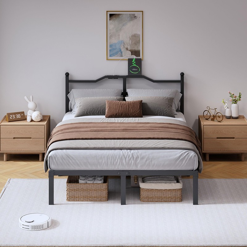 SHOANED Bed Frame with Charging Station - 14 Inch Queen