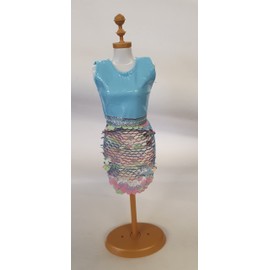 Fat-catz-copy-catz Blue Rainbow reversible Sequins Doll's Sized Cocktail Mini Gown Dress for 11.5" Fashion Princess Dolls