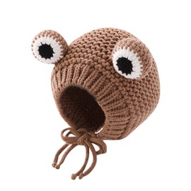 MINGSEECESS - Gorro de punto para niños, con diseño de rana y dibujos animados, con ojos grandes, para bebés y niñas, Marrón, Talla única