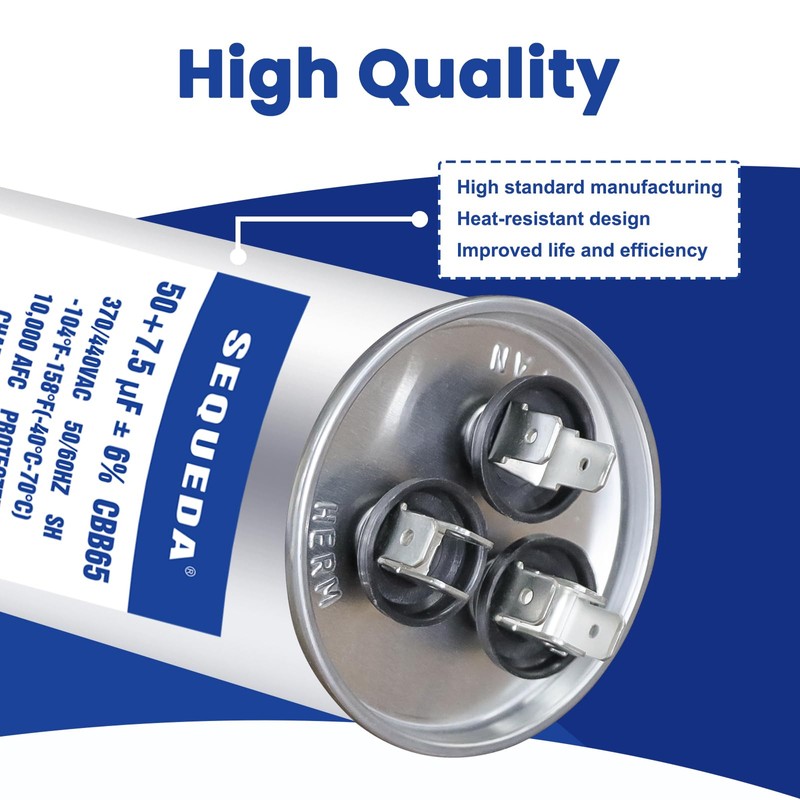 SEQUEDA 50+7.5 uF ±6% 370V/440V CBB65 CBB65A Dual Run Start