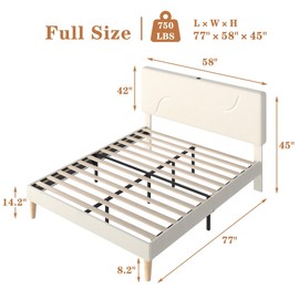 VECELO Queen Size Bed Frame with LED Lights, Upholstered Velvet Headboard with Charging Station, Metal and Wood Slats, No Box Spring Needed, Noise Free, Beige