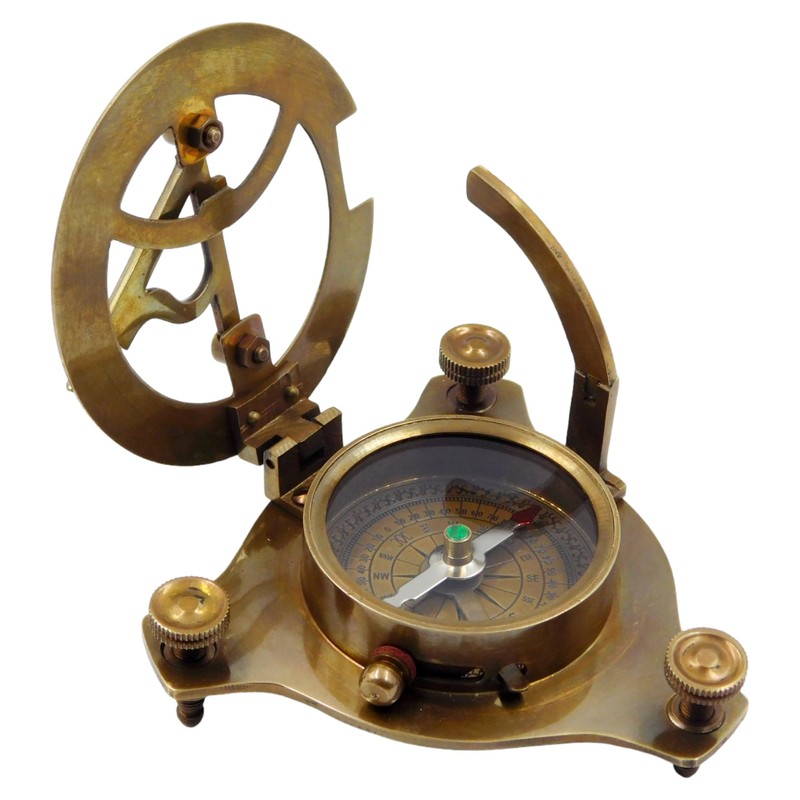 KHUMYAYAD Brass Sundial Compass Nautical Vintage Replica Sundial with Rosewood