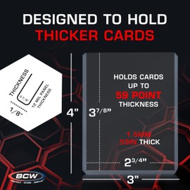 BCW Thick Card Topload Holder - 59 PT. (50 Pack) | Holds Relic, Patch, and Jersey Cards | Protective Card Sleeves for Collectibles and Trading Cards | Protective Rigid Plastic Display Card Holder