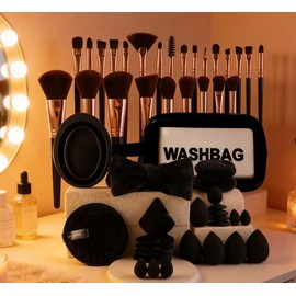 Set de brochas para maquillaje profesional con 51 piezas. 51PCS Set de Brochas, Incluye Washbag, Acabado Profesional.