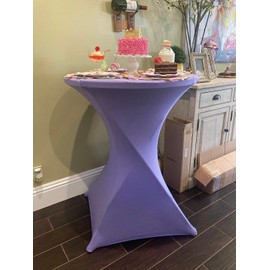 iEventStar Stella Stretch High Table Cover for Bistro Table, Elegant Stretch Cover with 4 Foot Tabs, Elastic (Light Purple, Diameter 80-85 cm)