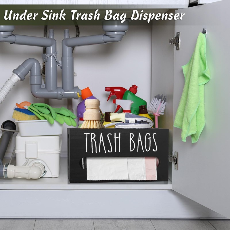 DRASTAR Trash Bag Dispenser, Trash Bag Holder Wall Mount, Wooden