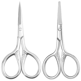 Kootinn 2Pcs Men Women Facial Hair Small Grooming Scissors - Eyebrow, Nose Hair, Mustache, Beard, Eyelashes, Ear Trimming Kit - Safety Tip Clippers with Curved and Rounded Design For Hair Cutting