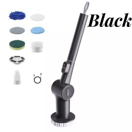 Unbranded Electric Spin Scrubber for Cleaning with two 1500mAh Batteries 8 Brushes Black
