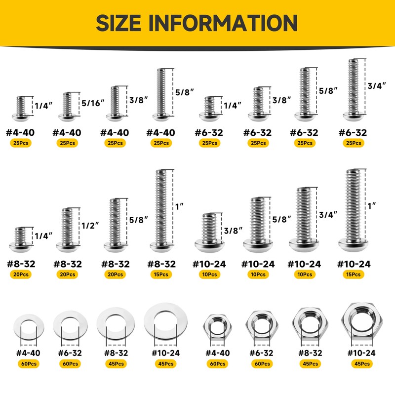 Mywish 740Pcs #4-40#6-32#8-32#10-24 Machine Screw Assortment Kit, Phillips Pan Head