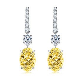 Sterling Silver Diamond Earrings for Women, Classic Oval Cut 6Ct/Pair Lab Simulated Yellow Diamond Drop Dangle Earrings White Gold Plated Jewelry Gifts for Her Birthday Mothers Day Christmas Gift
