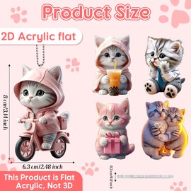 GyovinnJuwanua Cute Cat Car Hanging Ornament - 5Pcs Swing Kitten with Lanyard Rearview Mirror Tree Pendant Decoration, Acrylic Funny Kitty Car Interior Charms Accessories Gift for Men Women