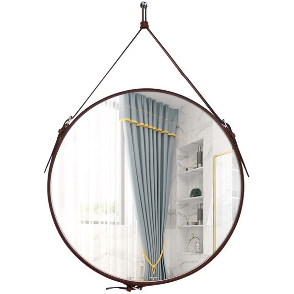 HofferRuffer Round Wall Mirror Strap Mirror Decorative Hanging Mirror with