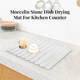 Large Stone Dish Drying Mat for Kitchen Counter – 24" x 16" White Diatomaceous Earth Mat, Quick Drying & Super Absorbent, Foldable Eco-Friendly Drying Pad for Dishes, Glasses & Bottles