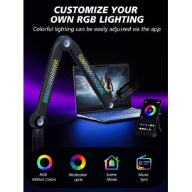 YOUSHARES Microphone Stands Compatible with Blue Yeti，HyperX，FIFINE AM8，Shure Mic，Rode PodMic and Most Microphones，Mic Boom Arm with Sound-Activated Lighting & App Control