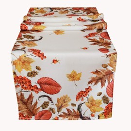 texpot Table Runner 40 x 140 cm Autumn Leaves Cream White Beige Colourful Printed