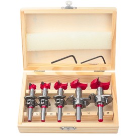 BAIDETS Forstner Drill Bit Set 5-Piece - Adjustable Positioning Drill, Forstner Bit Wood Drill Bit 15/20/25/30/35 mm, Hinge Hole Drill with Depth Stop (10-40 mm)