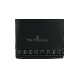 NazarenoGabrielli Mens Genuine Leather Wallet with Box, Black Slim, Casual