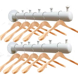 2 Pack Clothing Rack,Industrial Pipe Clothes Bar,Heavy Duty Garment for Hanging Clothes,Multi-purpose Hanging Rod for Closet,Metal clothes hooks that can hang hat and bubble ball. (White five nails)