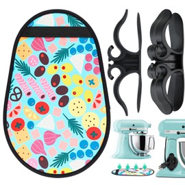 Upgraded Sliding Mat for KitchenAid Stand Mixer with Straps, Vegetable Patterns Compatible with 4.5-5Qt Tilt-Head Mixers, Including Two Cord Organizers for Seamless Kitchen Use