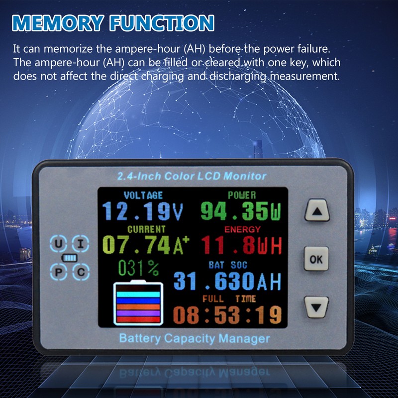 Coulometer Bidirectional Current Detection Memory Function 2.4 Inch Color LCD