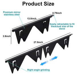 Stainless Steel Stove Gap Covers (2 Pack), Adjustable Length 13.8"–27.6", Heat Resistant Range Trim Kit, Easy to Clean Stove Gap Filler for Kitchen Counter & Oven Side Gap