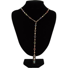 Rhinestone Long Y Shape Necklace,Colorful Bead Crystal Chest Body Chain Jewelry Tassel Clavicle Chain Necklace for Women (Gold, One size)