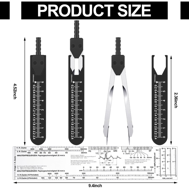 Tondiamo 2 Sets EKG Calipers and EKG Ruler Combination Set