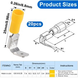 ANCIRS 20pcs Semi-Insulated Piggyback Spade Connectors, Quick Disconnect Piggyback Spade Assortment Kit, Female/Male Cable Crimp Terminals, Yellow, 12-10 AWG