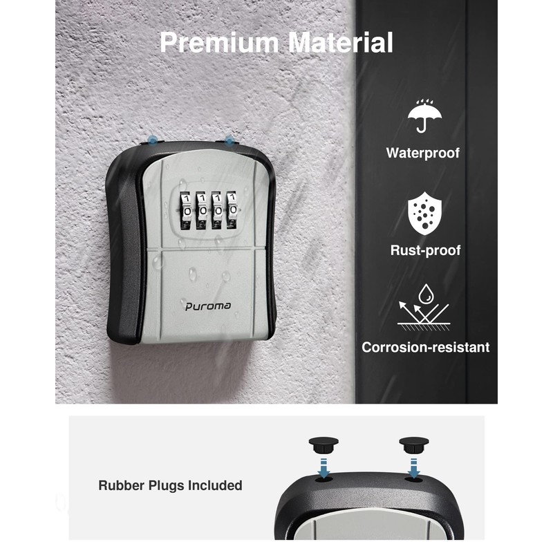 Puroma Key Lock Box, Portable Combination Lockbox Wall-Mounted Key Storage