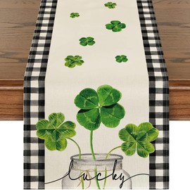 St. Patrick's Day Table Runner, Lucky Clover in Bloom Table Runners, for Irish Holiday Celebration, Suitable for Home, Party, Kitchen Dining Mantel Decor, 13x72 Inches