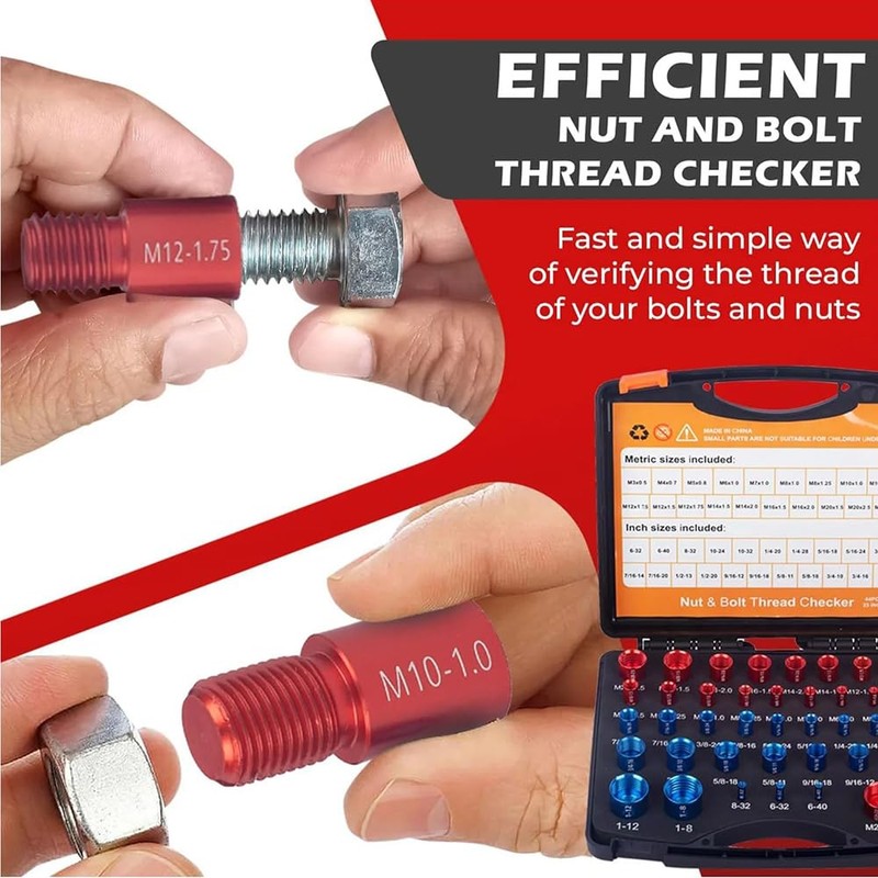 Thread Tester, Screw Identification Gauge, Screw Thread Identifier, 44-Piece Screw