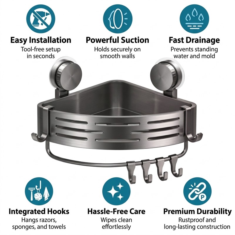 Wall Mounted Shower Caddy for Bathroom Organization – Stainless Steel