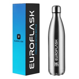 EuroFlask Stainless Steel Water Bottle, Leak Proof Metal Water Bottles with Double Wall Vacuum Insulation-12 Hrs Hot & 24 Hrs Cold Drinks Bottle for Gym, Sports and Work (Stainless Steel, 750 mL)